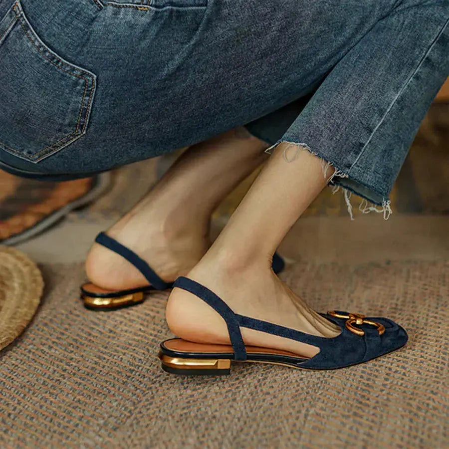 Clara | Women’s Slingback Low Heel Shoes | Pointed Toe Buckle Detail-Women Shoes-Eltrendio