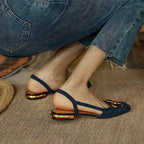 Clara | Women’s Slingback Low Heel Shoes | Pointed Toe Buckle Detail-Women Shoes-Eltrendio