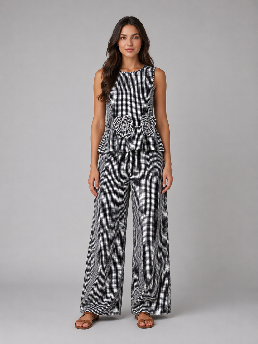 Colette | Women’s Two Piece Set | Sleeveless Wide Leg Floral-Women Outfit Set-Eltrendio