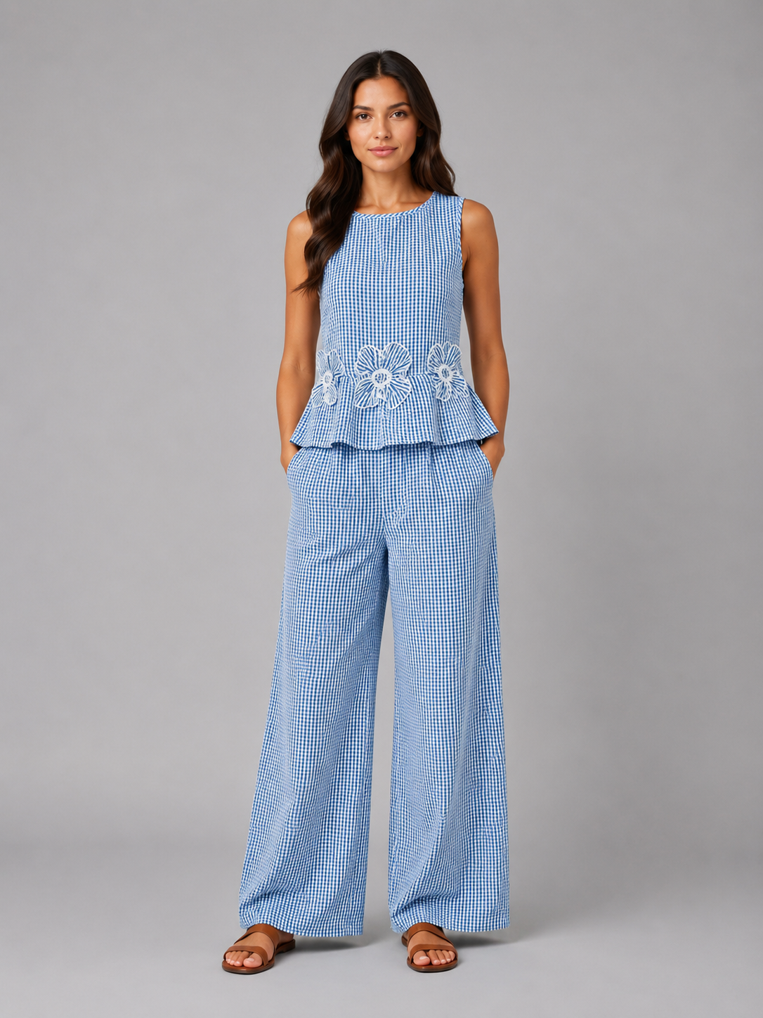 Colette | Women’s Two Piece Set | Sleeveless Wide Leg Floral-Women Outfit Set-Eltrendio