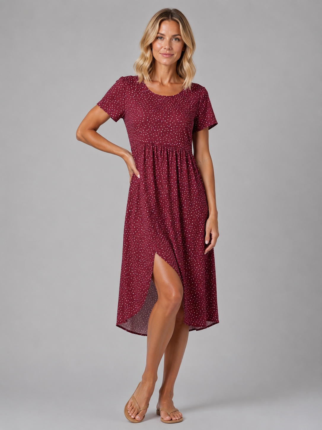 Daphne | Women’s Midi Dress | Floral Print Front Split-Women Dress-Eltrendio