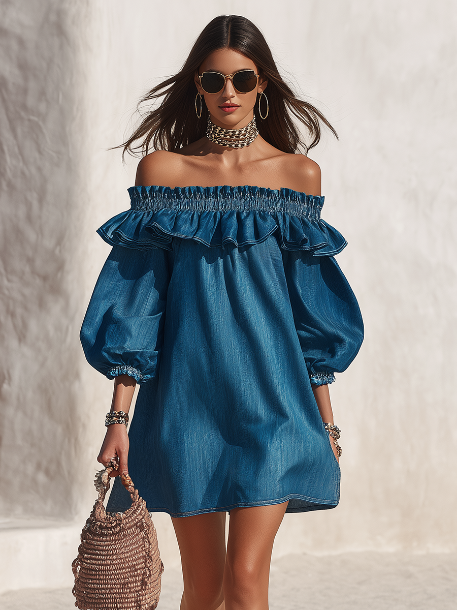 Daphne | Women’s Mini Dress | Off Shoulder Ruffle-Women Dress-Eltrendio