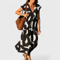 Dorothy | Women's Geometric Print Maxi Dress | V Neck Holiday Sightseeing Dress-Women Dress-Eltrendio