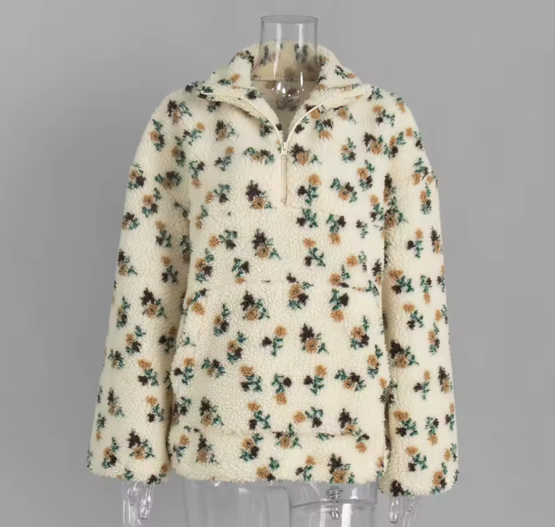 Elara | Women's Floral Print Pullover Jacket | Half Zip High Collar-Eltrendio