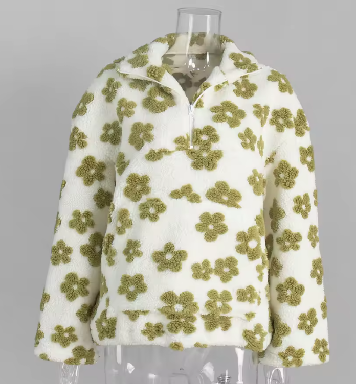 Elara | Women's Floral Print Pullover Jacket | Half Zip High Collar-Eltrendio