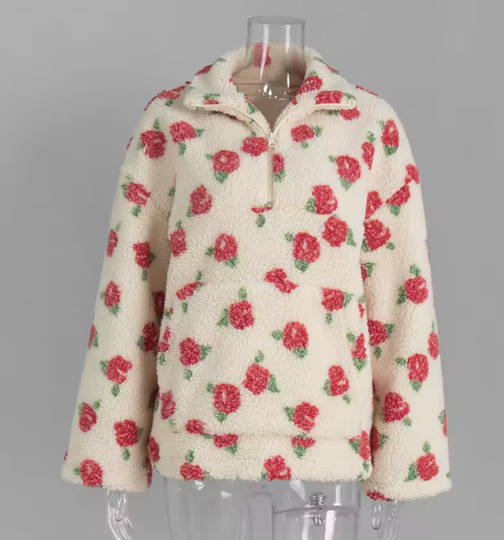 Elara | Women's Floral Print Pullover Jacket | Half Zip High Collar-Eltrendio