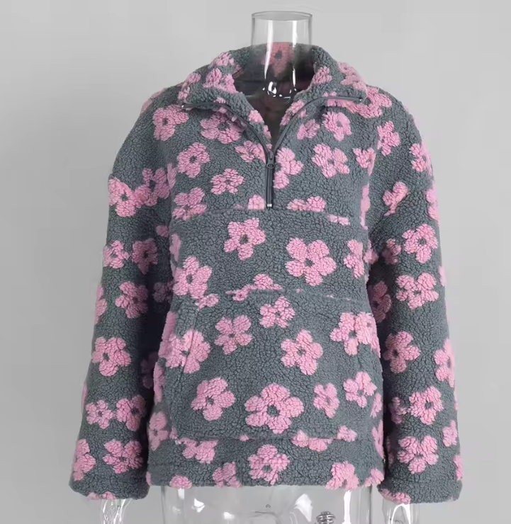 Elara | Women's Floral Print Pullover Jacket | Half Zip High Collar-Eltrendio