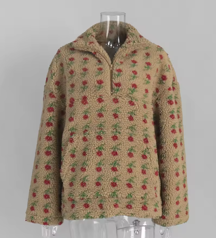 Elara | Women's Floral Print Pullover Jacket | Half Zip High Collar-Eltrendio