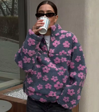 Elara | Women's Floral Print Pullover Jacket | Half Zip High Collar-Eltrendio