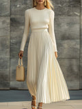 Elara | Women’s Pleated Maxi Dress | Long Sleeve Crew Neck-Women Dress-Eltrendio