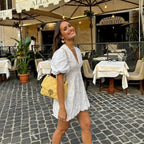 Eleanor | Women's Embroidered Mini Dress | V Neck Puff Sleeve Garden Party Dress-Women Dress-Eltrendio