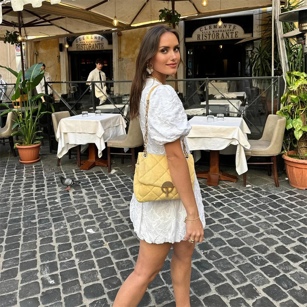 Eleanor | Women's Embroidered Mini Dress | V Neck Puff Sleeve Garden Party Dress-Women Dress-Eltrendio