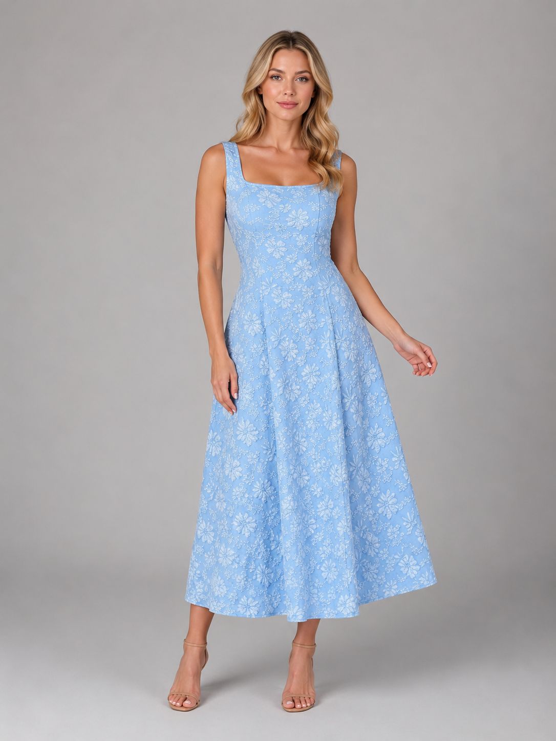 Eleanor | Women’s Midi Dress | Square Neck Wedding Guest-Women Dress-Eltrendio