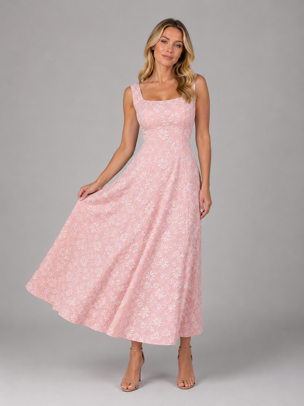 Eleanor | Women’s Midi Dress | Square Neck Wedding Guest-Women Dress-Eltrendio