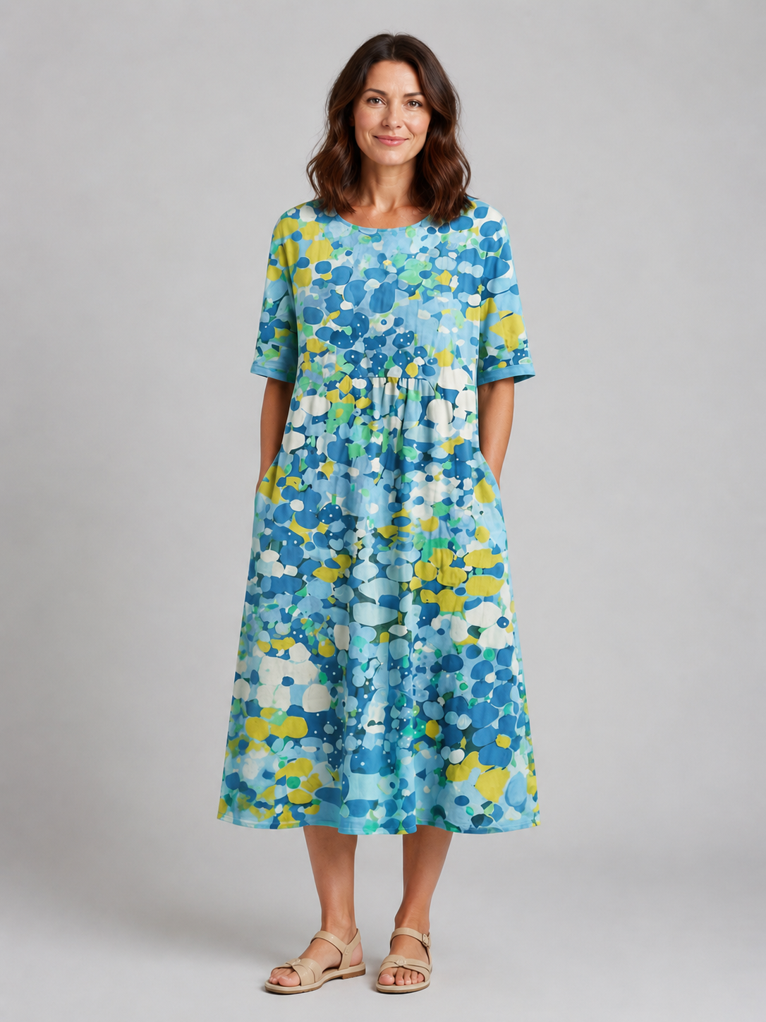 Elodie | Women’s Midi Dress | Abstract Print Pocket-Women Dress-Eltrendio