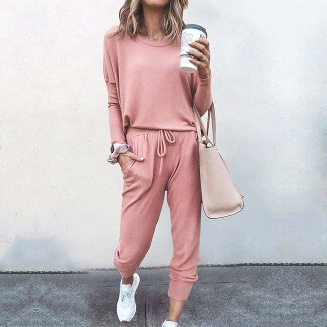 Amelia | Women's Crew Neck Loungewear Set | Drawstring Waist · Eltrendio