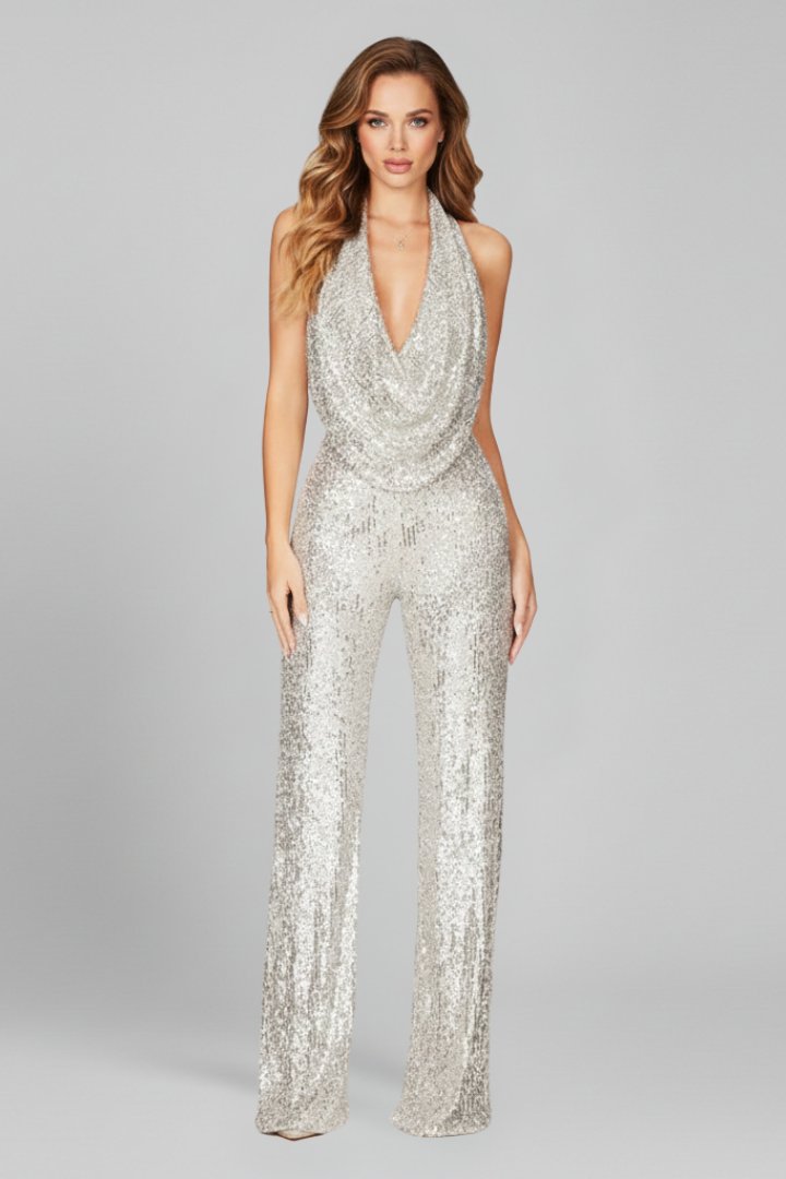 Amelia | Women's Halter Jumpsuit | Sequin Embellished · Eltrendio