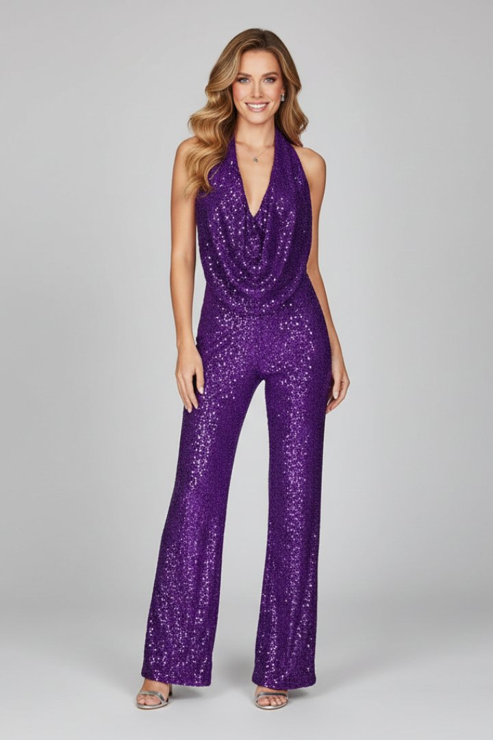 Amelia | Women's Halter Jumpsuit | Sequin Embellished · Eltrendio