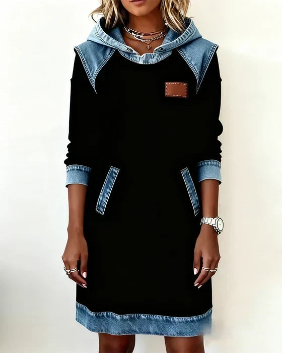 Amelia | Women's Hooded Dress | Denim Trim · Eltrendio