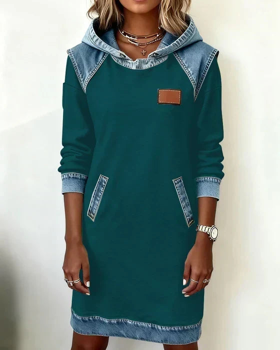 Amelia | Women's Hooded Dress | Denim Trim · Eltrendio