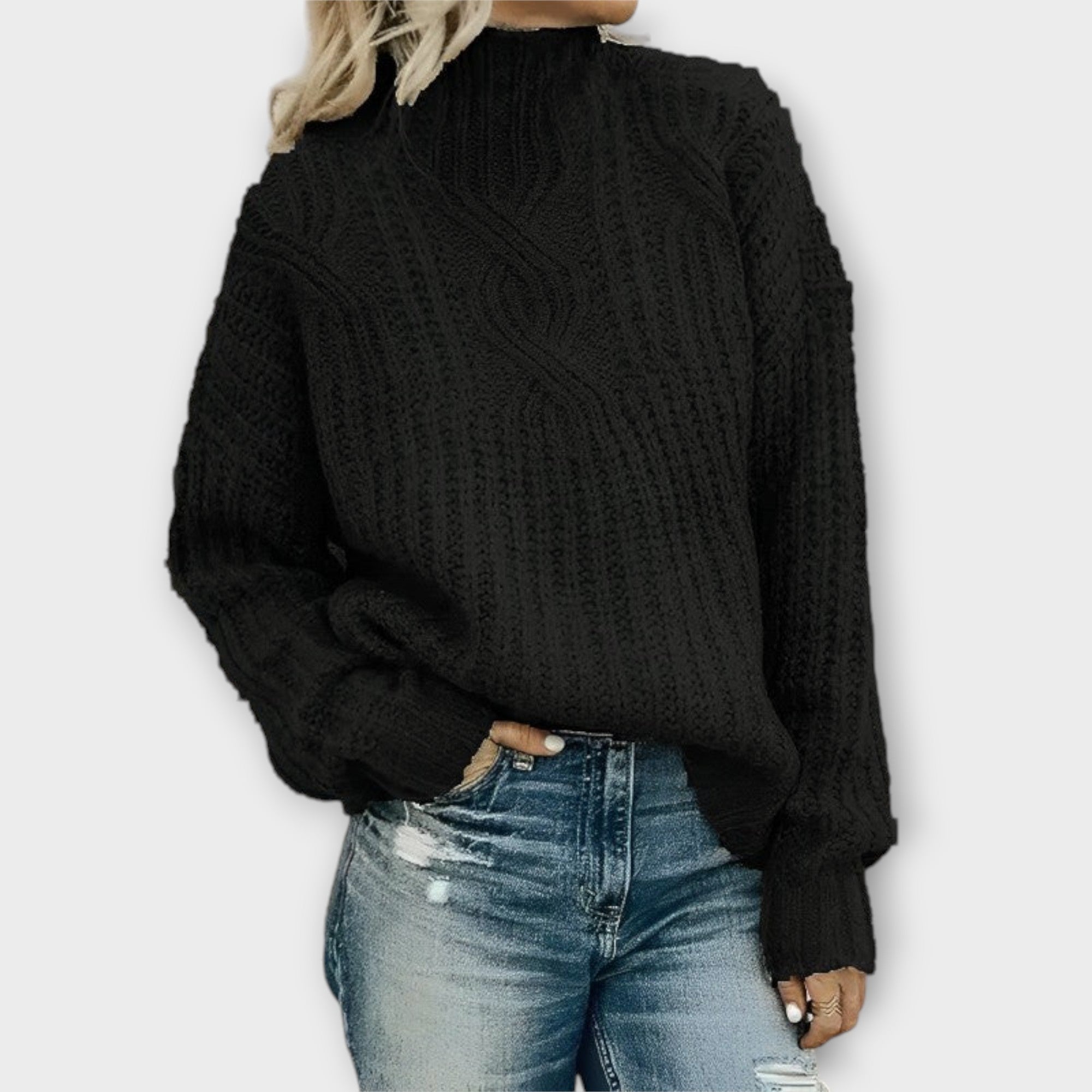 Amelia | Women's Mock-Neck Jumper | Cable-Knit · Eltrendio