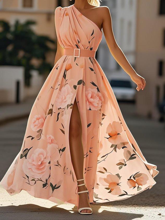 Amelia | Women's One-Shoulder Maxi Dress | Floral Print · Eltrendio