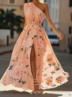 Amelia | Women's One-Shoulder Maxi Dress | Floral Print · Eltrendio