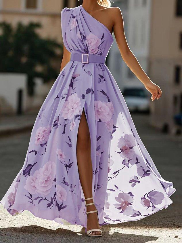 Amelia | Women's One-Shoulder Maxi Dress | Floral Print · Eltrendio