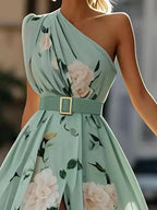 Amelia | Women's One-Shoulder Maxi Dress | Floral Print · Eltrendio