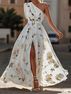 Amelia | Women's One-Shoulder Maxi Dress | Floral Print · Eltrendio