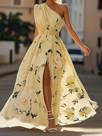 Amelia | Women's One-Shoulder Maxi Dress | Floral Print · Eltrendio