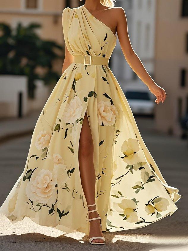 Amelia | Women's One-Shoulder Maxi Dress | Floral Print · Eltrendio