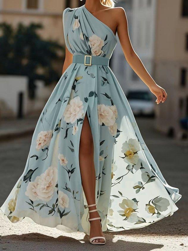 Amelia | Women's One-Shoulder Maxi Dress | Floral Print · Eltrendio