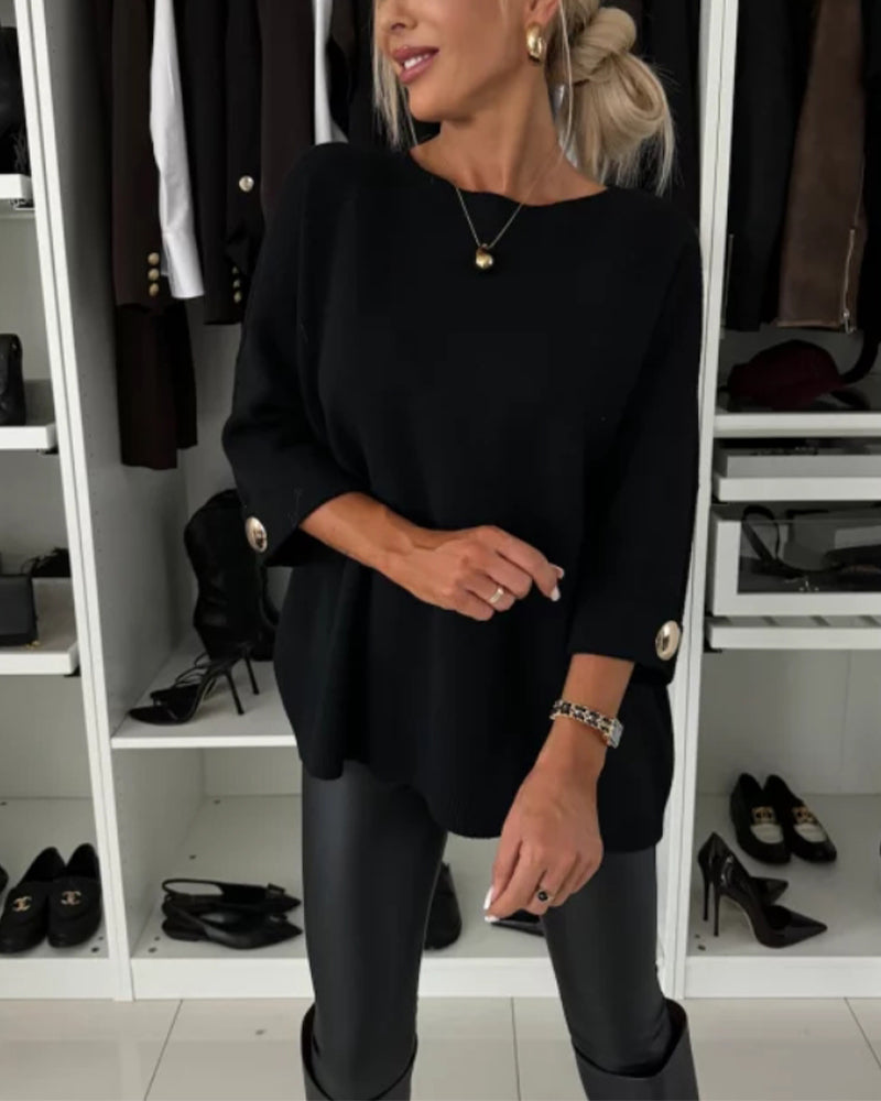 Amelia | Women's Oversized Jumper | Button Detail · Eltrendio