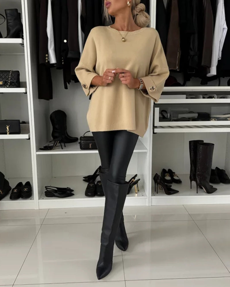 Amelia | Women's Oversized Jumper | Button Detail · Eltrendio