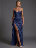 Amelia | Women's Ruched Maxi Dress | Satin Slit · Eltrendio