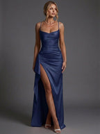 Amelia | Women's Ruched Maxi Dress | Satin Slit · Eltrendio