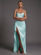 Amelia | Women's Ruched Maxi Dress | Satin Slit · Eltrendio