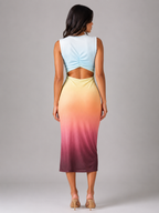 Amelia | Women's Sleeveless Midi Dress | Ruched Waist · Eltrendio