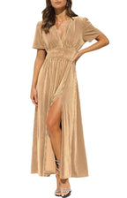 Amelia | Women's V-Neck Maxi Dress | Split Hem · Eltrendio