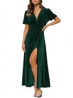 Amelia | Women's V-Neck Maxi Dress | Split Hem · Eltrendio