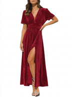 Amelia | Women's V-Neck Maxi Dress | Split Hem · Eltrendio