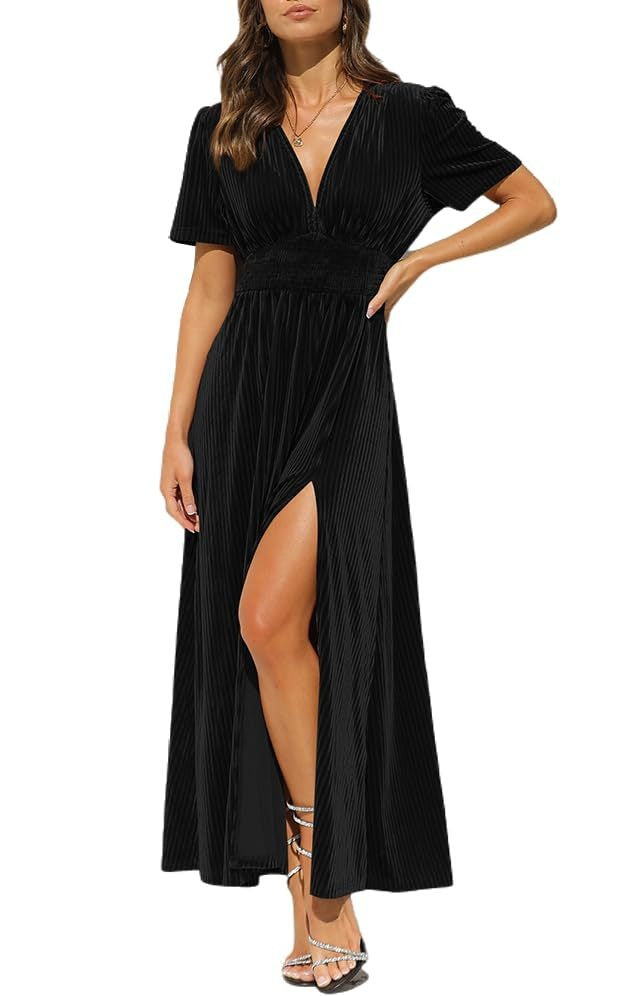 Amelia | Women's V-Neck Maxi Dress | Split Hem · Eltrendio