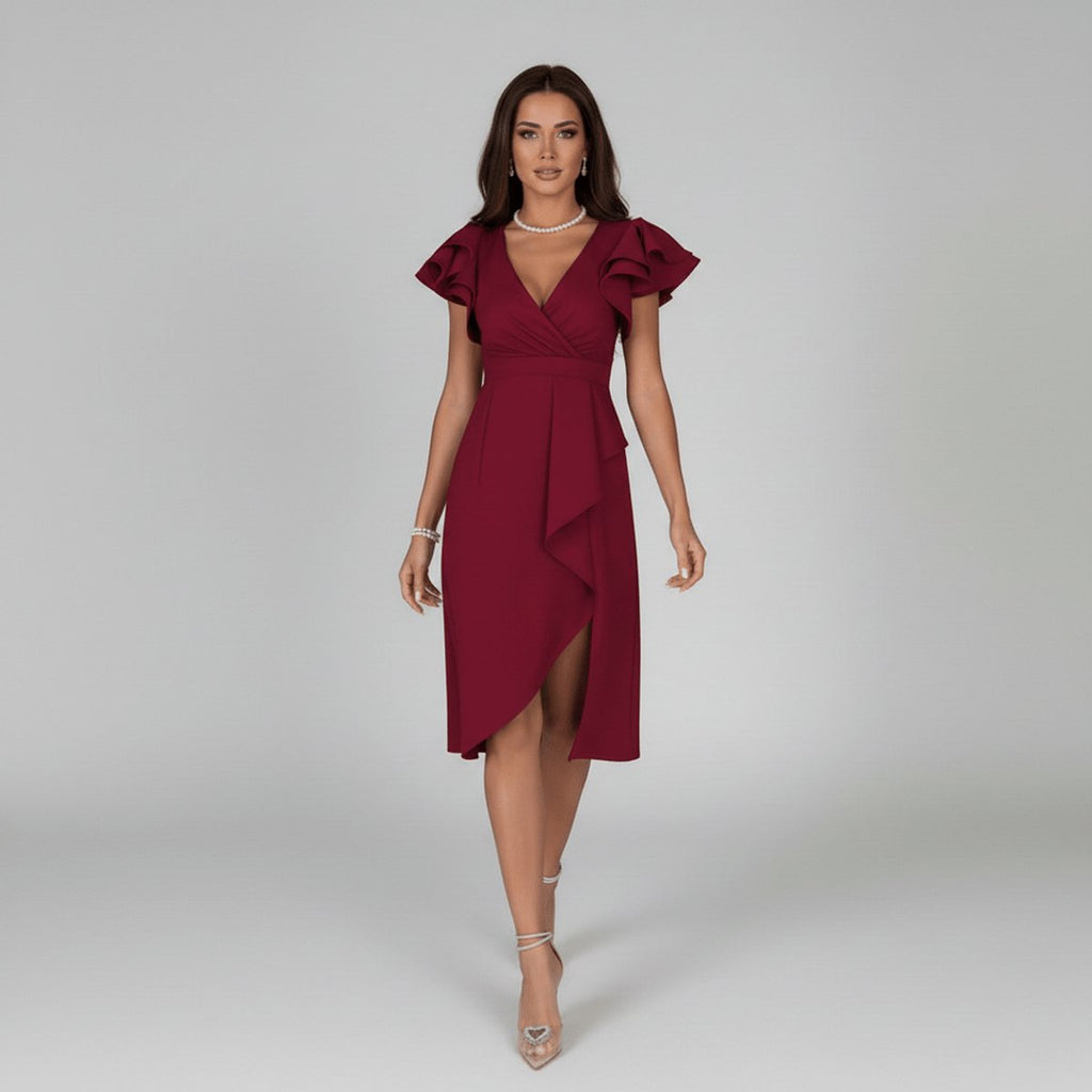 Amelia | Women's V-Neck Wrap Dress | Ruffle Sleeves · Eltrendio