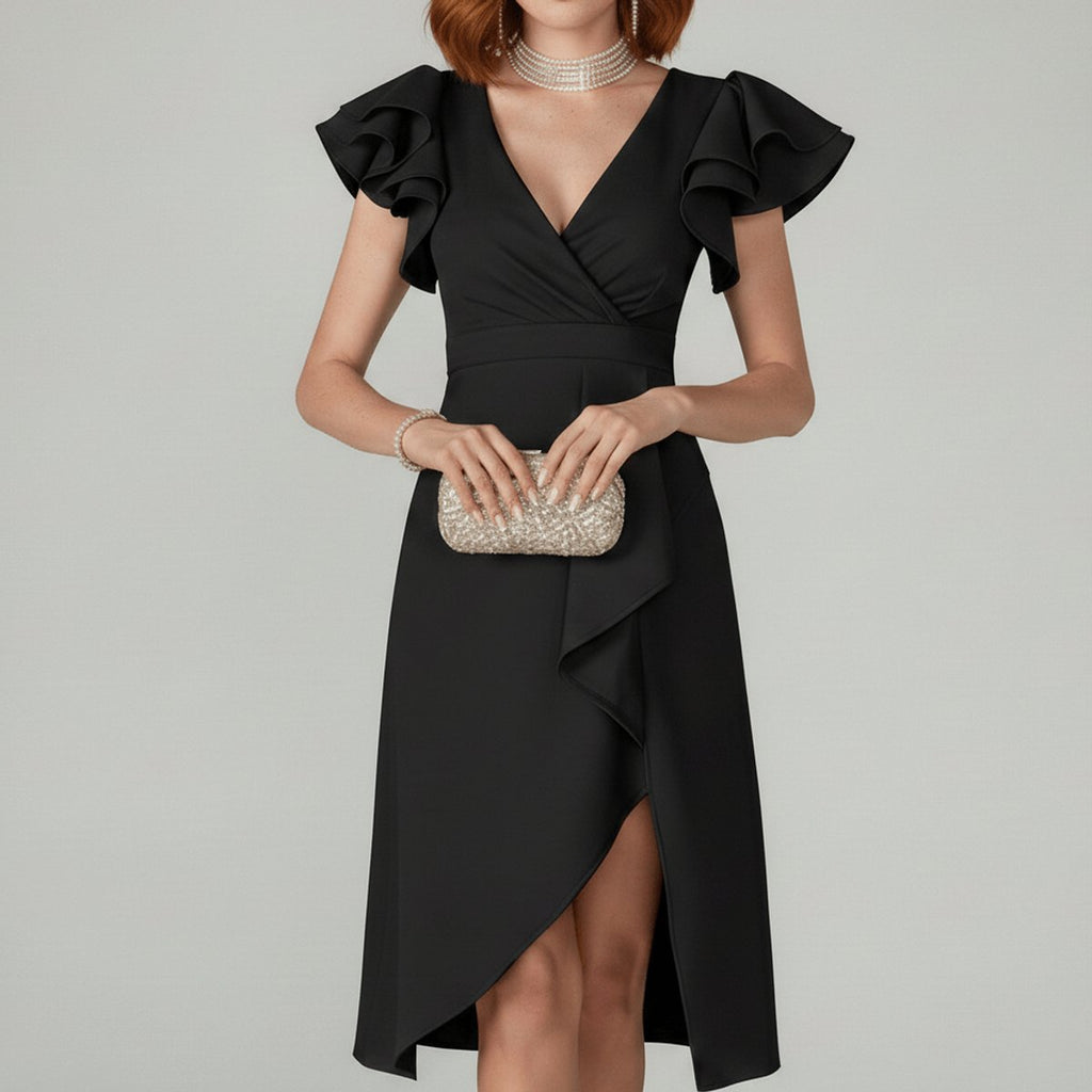 Amelia | Women's V-Neck Wrap Dress | Ruffle Sleeves · Eltrendio
