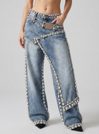 Amelia | Women's Wide-Leg Jeans | Rhinestone Trim · Eltrendio