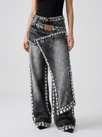 Amelia | Women's Wide-Leg Jeans | Rhinestone Trim · Eltrendio