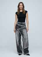 Amelia | Women's Wide-Leg Jeans | Rhinestone Trim · Eltrendio