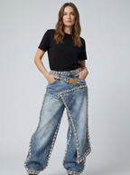 Amelia | Women's Wide-Leg Jeans | Rhinestone Trim · Eltrendio