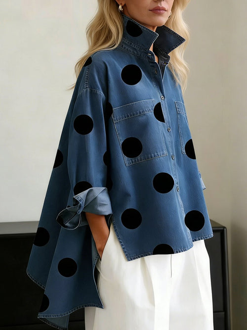 Beatrice | Women's Oversized Denim Shirt | Polka Dot · Eltrendio